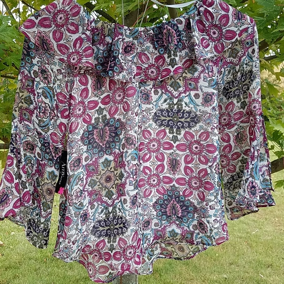 Amy Wear floral plum flutter 3/4 sleeves/necklace size 10 - Picture 3 of 6